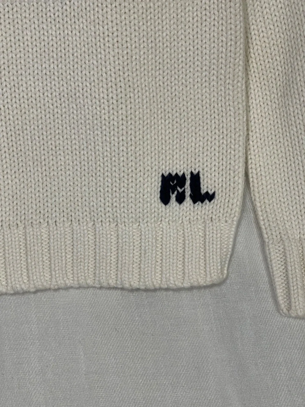 Ralph Lauren Cream Knit Half-Zip Sweater with American Flag